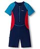 ROVARS Half Raglan Sleeves Cut & Sew Legged Swimsuit - Navy Blue & Red