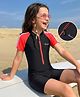 ROVARS Half Raglan Sleeves Legged Swimsuit - Black & Orange
