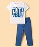 Kookie Kids Single Jersey Knit Half Sleeves T-Shirt & Lounge Pant Set with Cool Boy Print - Blue & White