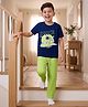 Kookie Kids Single Jersey Knit Half Sleeves T-Shirt & Lounge Pant Set with Space Theme Print - Lime Green & Navy Blue
