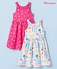 Honeyhap Premium 100% Cotton Knit Sleeveless Heart & Beach Theme Printed Frocks with Bio Finish Pack of 2 - Bright White & Hot Pink
