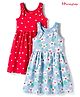 Honeyhap Premium 100% Cotton Knit Sleeveless Hearts & Floral Printed Frocks With Bio Finish Pack Of 2 - Red & Light Blue