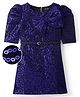 Hola Bonita Knit Half Sleeves Shimmer Party Dress With Bow Applique Belt & Sequin Detailing - Purple