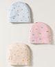 Simply Interlock Knit Caps with Space & Car Print Pack of 3 Baby Pink Beige & Sky Blue - Diameter 9 cm