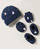 Simply Interlock Knit Cap Mitten & Booties Set with Bunny Print Navy Blue - Diameter 10.5 cm