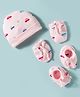 Simply Interlock Knit Cap Mitten & Booties Set with Car Print Pink - Diameter 9 cm