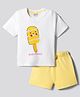 Bonfino 100% Cotton Knit Half Sleeves Oversized T-Shirt & Shorts Set with Popsicle Print - Yellow & White