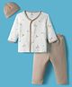I Bears Knit Full Sleeves T-Shirt & Lounge Pant Set With Acorn Print & Cap - Brown