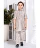 Lagorii Silk Woven Full Sleeves Solid Kurta & Pyjama With Floral Embroidered Sequins Embellished Jacket Set - Light Grey