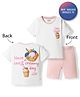 Bonfino 100% Cotton Knit Half Sleeves Oversized Text Printed T-Shirt & Shorts Set -Pink & White