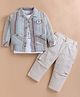 KIDZELLO Cotton Knit Full Sleeves Striped Shirt & Pant With Tee Set - Green