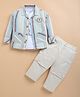 KIDZELLO Cotton Knit Full Sleeves Striped Shirt & Pant With Tee Set - Sky Blue