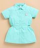 KIDZELLO Cotton Knit Half Sleeves Solid Shirt Style Dress - Green