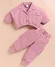 KIDZELLO Cotton Knit Full Sleeves Solid Top & Pant Set - Salmon