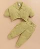 KIDZELLO Cotton Knit Full Sleeves Solid Top & Pant Set - Olive