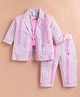 KIDZELLO Cotton Knit Full Sleeves Striped Shirt & Pant With Top Set - Pink