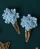 Bobbles & Scallops Christmas Theme Crochet Snowflake Applique Detailed Hair Clips - Blue