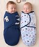 Babyhug Disney Sailor Mickey Premium Swaddle Wrapper Pack of 2 - Navy Blue Soft & Skin Friendly Cotton Velcro Closure Newborn Baby Wrapper 0 to 6 Months Prevents Startling Reflex| Trave Friendly