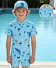Mark & Mia Half Raglan Sleeves Sea Life Printed Legged Swimsuit With Cap - Light Blue