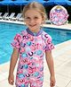 Mark & Mia Half Raglan Sleeves Diamond Printed Legged Swimsuit - Pink