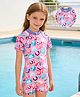 Mark & Mia Raglan Half Sleeves Diamond Printed Legged Swimsuit - Pink