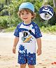 Mark & Mia Half Raglan Sleeves Space Theme Printed Two Piece Swimsuit With Cap - Blue