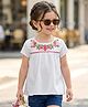 Babyhug Cotton Rayon Woven Half Sleeves Top with Floral Embroidery Detailing - White