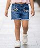 Babyhug Washed Denim Mid Thigh Length Shorts With Stretch &  Floral Embroidery - Navy Blue