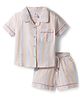Smarty Girls Cotton Woven Half Sleeves Striped Top Style Shirt & Shorts Co-Ord Set - Mustard & Mauve
