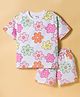Smarty Girls Sinker Knit Half Sleeves Floral Printed Co-Ord Top & Shorts Set - White