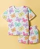Smarty Girls Sinker Knit Half Sleeves Butterfly Printed Co-Ord Set - White