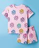 Smarty Girls Sinker Knit Half Sleeves Top & Shorts Co-ord Set With Floral Print - Pink