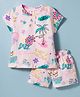 Smarty Girls Sinker Knit Half Sleeves Top & Shorts Co-ord Set With Floral Print - Pink
