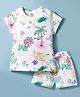 Smarty Girls Sinker Knit Half Sleeves Top & Shorts Co-ord Set With Floral Print - White