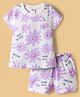 Smarty Girls Sinker Knit Half Sleeves Floral Printed Top & Shorts Co-Ord Set - Mauve