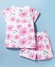Smarty Girls Sinker Knit Half Sleeves Floral Printed Top & Shorts Co-Ord Set - Pink