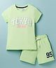 Smarty Girls Sinker Knit Half Sleeves Tokyo Text Printed Top & Shorts Set - Light Green
