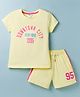 Smarty Girls Sinker Knit Half Sleeves New York City Text Printed Top & Shorts Set - Yellow