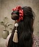 Funkrafts Tassels & Pompom Embellished Scrunchie - Red