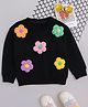 NAVKIYA G Fleece Knit Full Sleeves Floral Applique Detailed Light Winter Sweatshirt - Black
