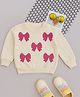 NAVKIYA G Fleece Knit Full Sleeves Bow Printed Light Winter Sweatshirt - Off White