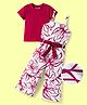 OLLINGTON ST. 100% Cotton Floral Printed Dungaree & Half Sleeves Inner Top With Belt - White & Maroon