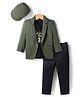 Dapper Dudes Full Sleeves Solid Blazer With Typography Printed Tee & Pant Set With Cap - Dark Green