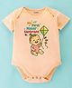 KNITROOT Cotton Knit Makar Sankrant Theme Half Sleeves My First Makar Sankrant Text Printed Onesie - Peach