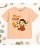 KNITROOT Cotton Lycra Knit Lohri Theme Half Sleeves My First Lohri Text Printed Tee - Peach