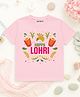 KNITROOT Cotton Lycra Knit Lohri Theme Half Sleeves Happy Lohri Text Printed Tee - Pink