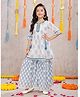 Joy Cotton Cotton Woven Three Fourth Sleeves Floral Printed Kurti & Sharara Set - Blue