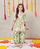 Joy Cotton Cotton Woven Three Fourth Sleeves Floral Printed Kurti & Salwar Set - Green