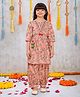 Joy Cotton Cotton Woven Three Fourth Sleeves Floral Printed Kurti & Salwar Set - Pink
