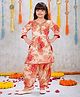 Joy Cotton Cotton Woven Three Fourth Sleeves Floral Printed Kurti & Salwar Set - Red